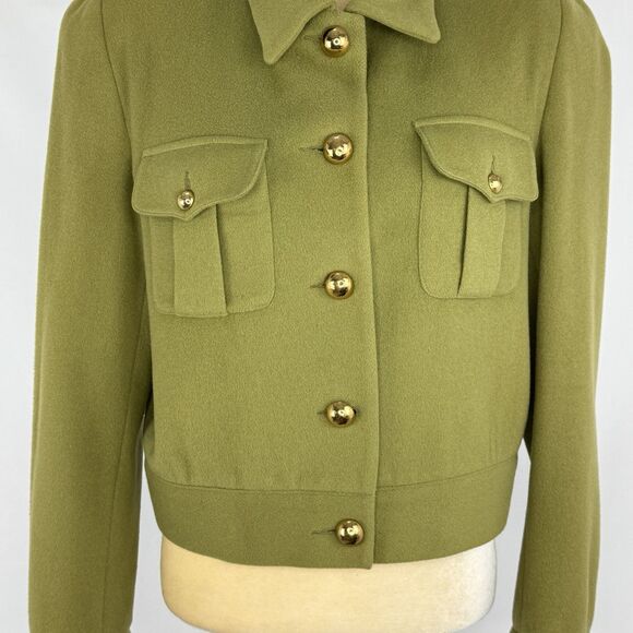 Vintage Olive Green Wool Blend Cropped Jacket Women’s Sz 8 Gold Button Military - Picture 13 of 16